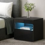 Artiss Bedside Table Drawers RGB LED High Gloss Black