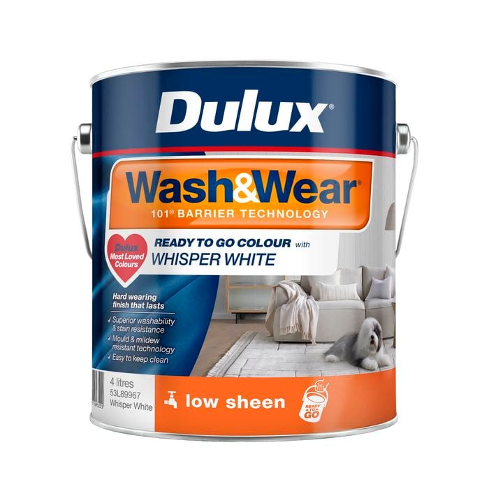 Dulux 4L Whisper White Low Sheen Ready To Go Colour Wash&Wear Interior Paint