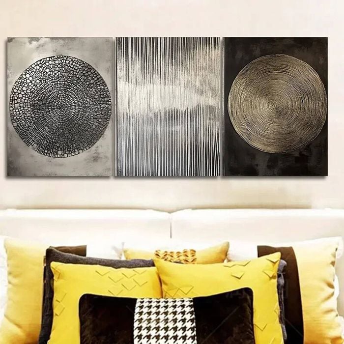 3pcs Textured Abstract Designs in Silvery Black Print 100% Australian Made 3 x 40x60cm (Metal Print)