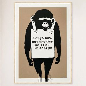 Galrie Banksy Laugh Now Art Print 2003 - Iconic Wall Decor, Wood Frame, A3 30 x 42cm (12 x 16inch)