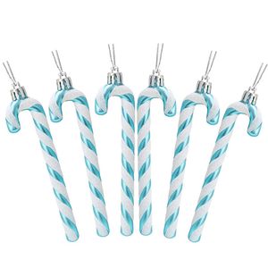 Catzon 6 Pcs Glitter Candy Cane Christmas Ornaments with Golden Ropes-Lake Blue