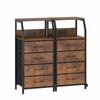 Advwin 2xbedside Table With Charging Station, 4-drawer Fabric Nightstand With Storage Shelf Rustic Brown
