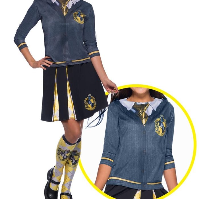 Hufflepuff Student Costume Top for Kids - Harry Potter Official Licensed Shirt with Emblem - Yellow & Black Colour, Small
