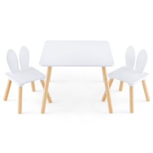 Costway Kids Table & 2 Chair Set Wooden Activity Play Desk Study Dining, White