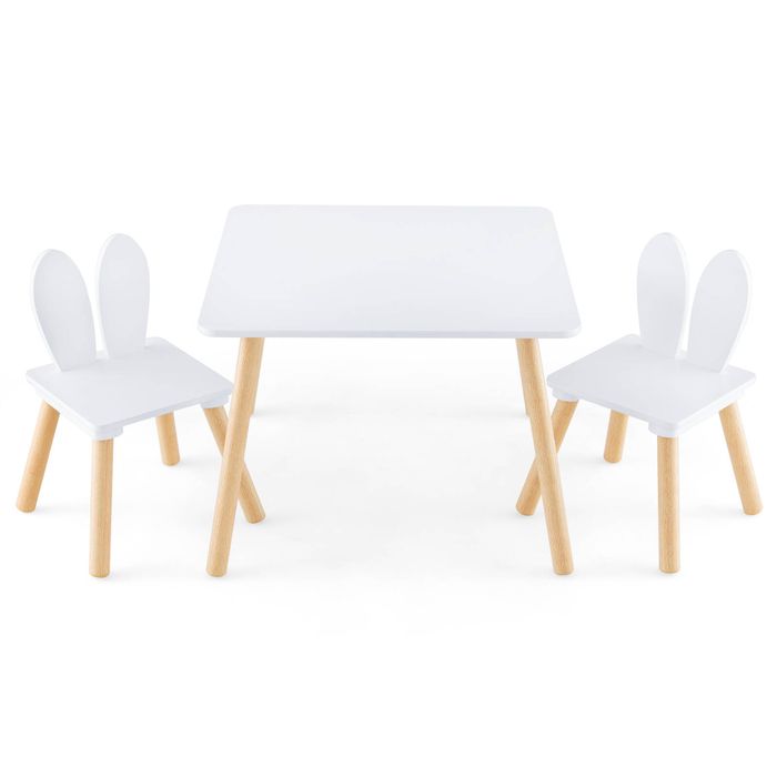 Costway Kids Table & 2 Chair Set Wooden Activity Play Desk Study Dining, White