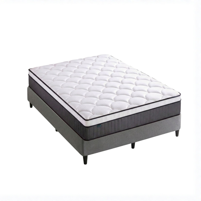 Zinus Double Dark Grey Fabric Bed Base & Pocket Spring Mattress Set, Support iCoil Eurotop