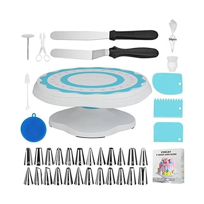 Digitel 85pcs 12 Inch Cake Decorating Supplies Kit Tool Set With Update Cake Turntable Blue