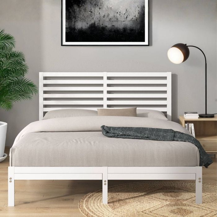 Zinus Kai Bamboo And Metal Bed Frame White Bed Base - King Single