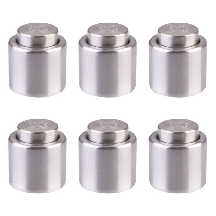 6PK Bartender Stainless Steel Champagne Bottle Stopper - Silver