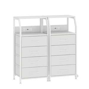 Advwin 2xbedside Table With Charging Station, 4-drawer Fabric Nightstand With Storage Shelf White