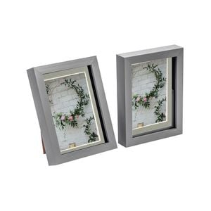 Nicola Spring Acrylic 3D Box Photo Frames with 4" x 6" Mounts - 5" x 7"  - Grey - Pack of 2