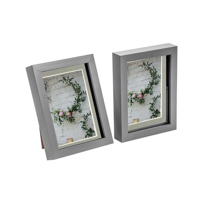 Nicola Spring Acrylic 3D Box Photo Frames with 4" x 6" Mounts - 5" x 7"  - Grey - Pack of 2