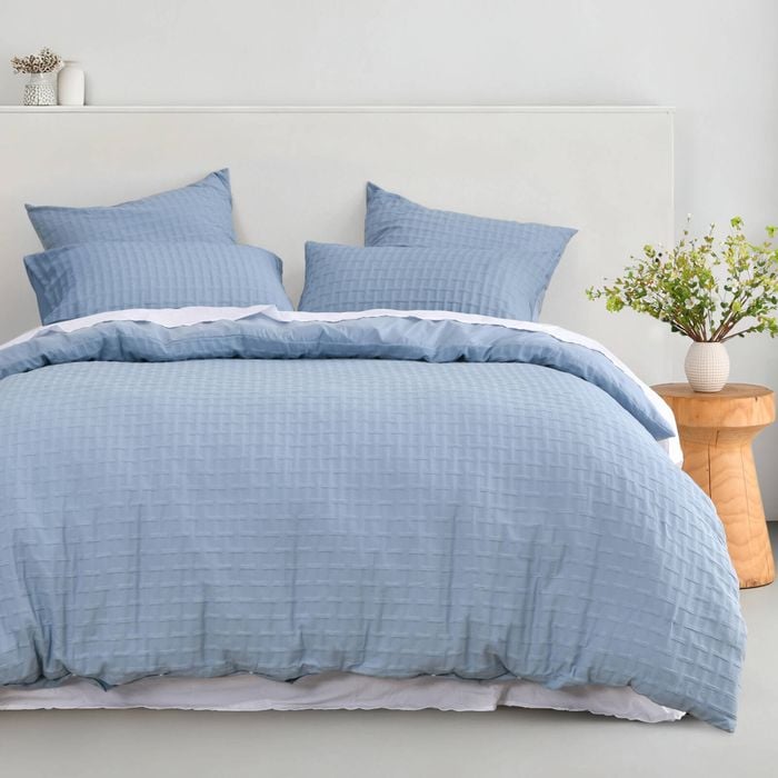 Dreamaker Aubrey Jacquard Quilt Cover Set Cornflower King