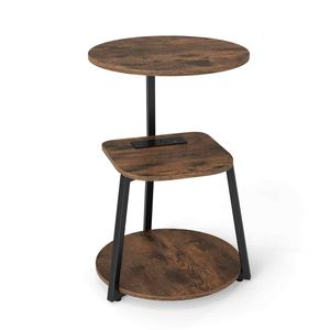 Costway Round Side Table Wooden Bedside Table-Brown