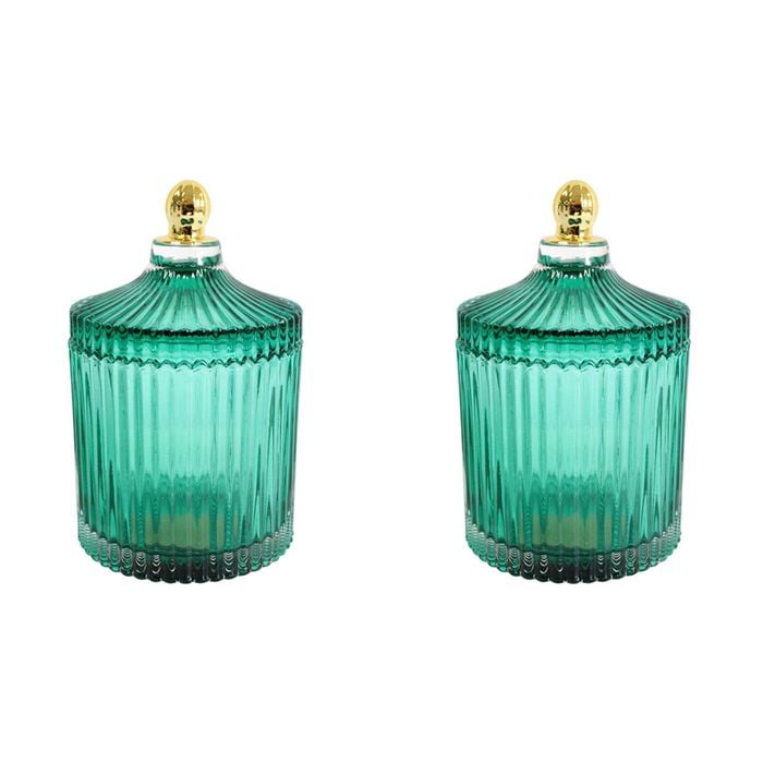 2PK LVD Glass Trinket Box Storage Decor Round 16cm - Theo Azure