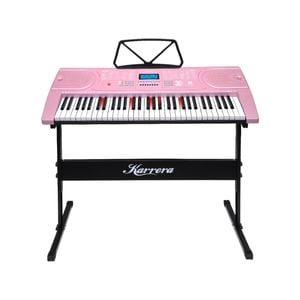 Karrera 61 Keys Electronic LED Piano Keyboard with Stand - Pink