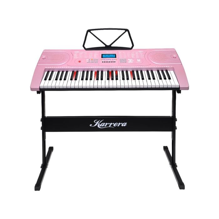 Karrera 61 Keys Electronic LED Piano Keyboard with Stand - Pink