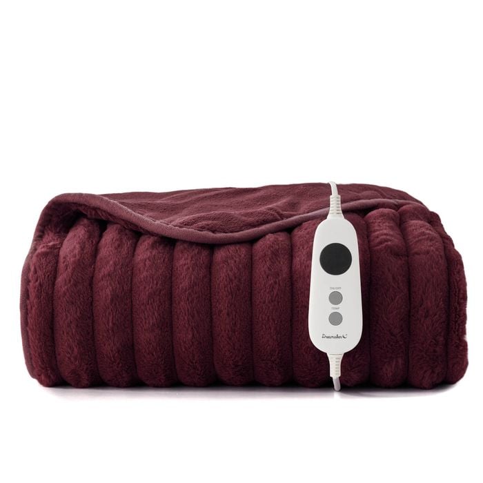 Dreamaker Cirra Chunky Embossed Fleece Heated Throw Cherry 130 X 160cm | Overheat Protection & Washable