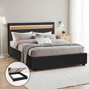 Artiss Bed Frame Queen Size LED Gas Lift Black COLE