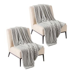 SOGA 2 Pack Silver Flannel Polyester Throw Blanket 150x200cm