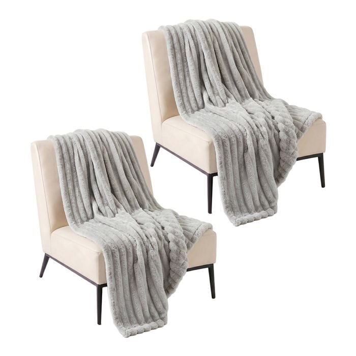 SOGA 2 Pack Silver Flannel Polyester Throw Blanket 150x200cm