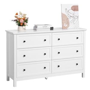 VEVOR 6 Drawer Dresser White Wooden with Sliding and Anti-tip Device for Living Room