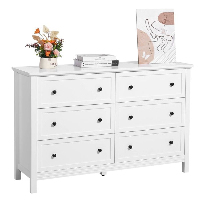 VEVOR 6 Drawer Dresser White Wooden with Sliding and Anti-tip Device for Living Room