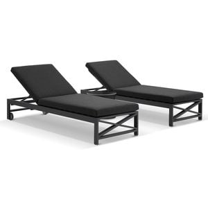 Kansas Outdoor Aluminium Sun Lounge Set On Wheels Charcoal With Hugo Side Table & Denim Grey Cushions
