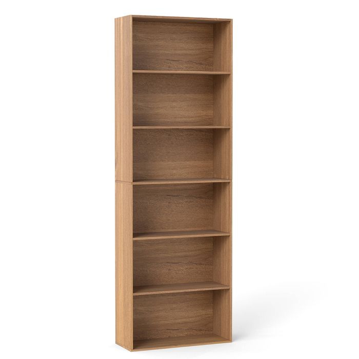 Costway 6-Tier Open Bookcase 178 cm Tall Floor Standing Book Storage Organizer-Natural