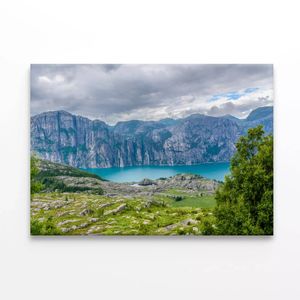 Lake & Mountains with Clouds  Print 100% Australian Made 150 x 100cm  (Stretched)