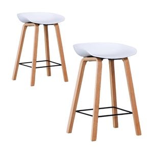 Claire Set of 2 Bar Stools Kitchen Counter PP Seat Wooden Metal Leg White Natural