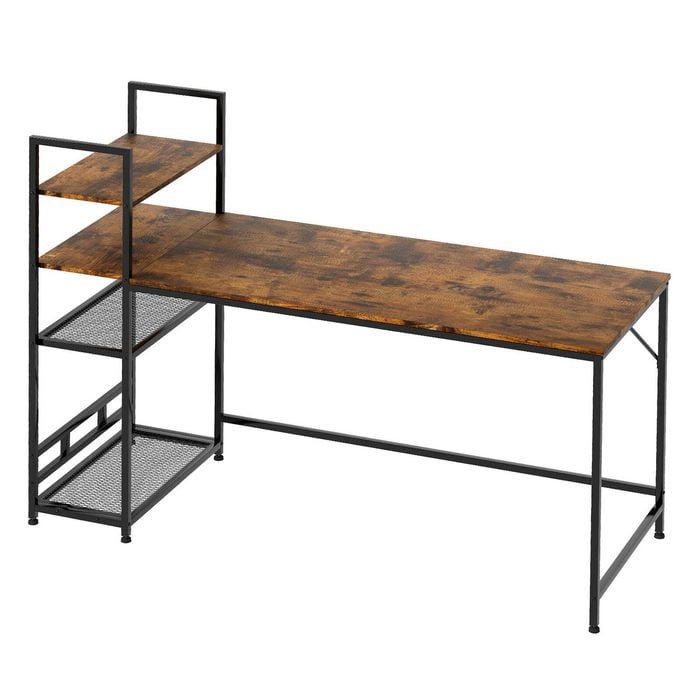 Levede 4 Tier Shelves Study Desk - Dark Brown