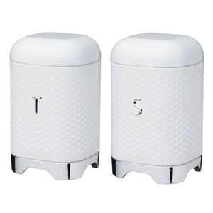 2pc Kitchen Craft Steel Tea Canister/Sugar Jar Combo Set 19cm - Ice White