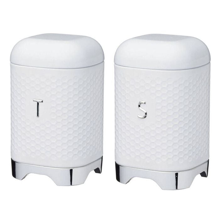 2pc Kitchen Craft Steel Tea Canister/Sugar Jar Combo Set 19cm - Ice White