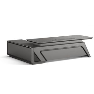 HELIOS 260cm Executive Office Desk  Right Return - Silver Grey + Brown