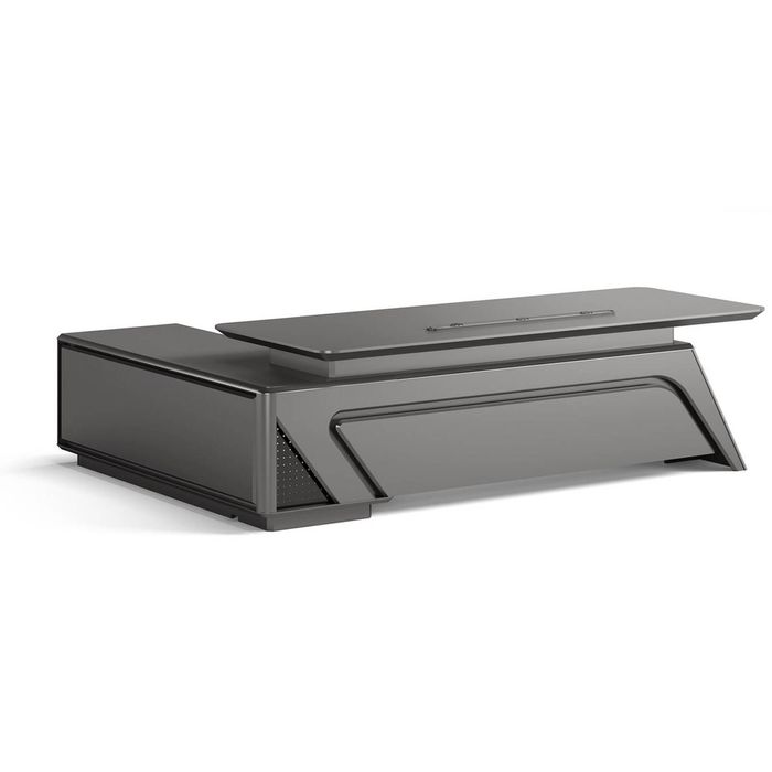HELIOS 260cm Executive Office Desk  Right Return - Silver Grey + Brown