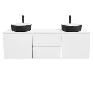 CIBO 1500mm White Nordic Wall Hung Bathroom Vanity With Black And White Basins