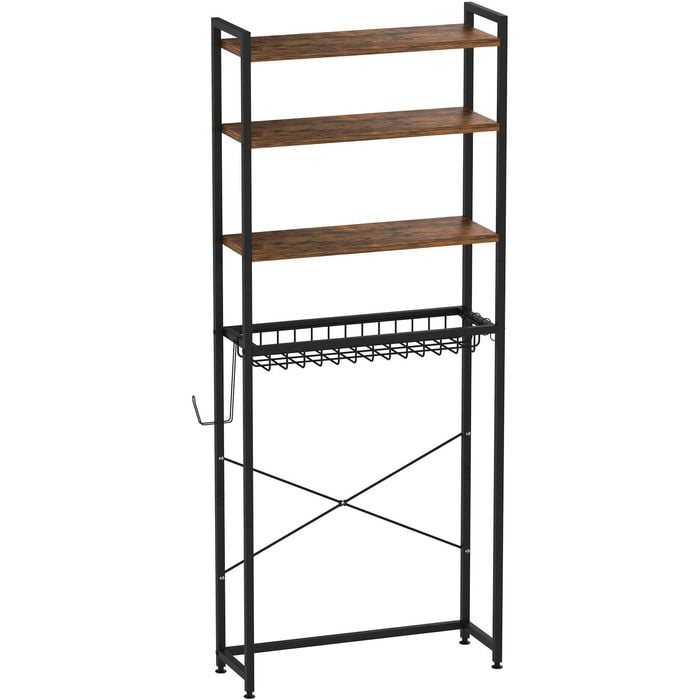 Advwin 4-Tier Over Toilet Storage Rack Over Washer Bathroom Organizer Shelf Walnut