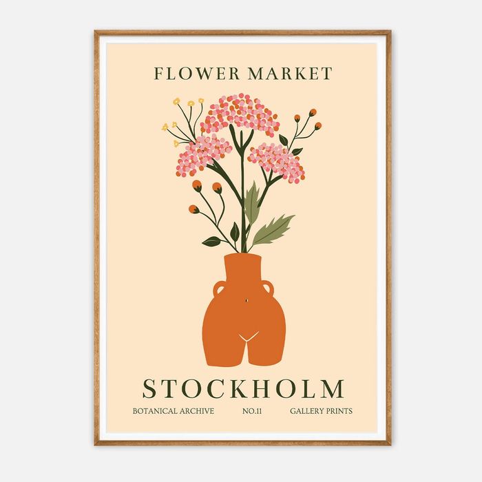 Galrie Scandinavian Botanical Art Print Stockholm Flower Market Decor, Wood Frame, A3 30 x 42cm (12 x 16inch)