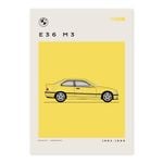 Mid Century Style Cars - BMW E36 M3 Yellow A1 Poster Print
