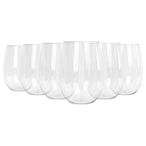 Argon Tableware 480ml Plastic Wine Glasses - Set Of 6 - Clear Reusable Stemless Cocktail Champagne Tumbler Drinking Cups