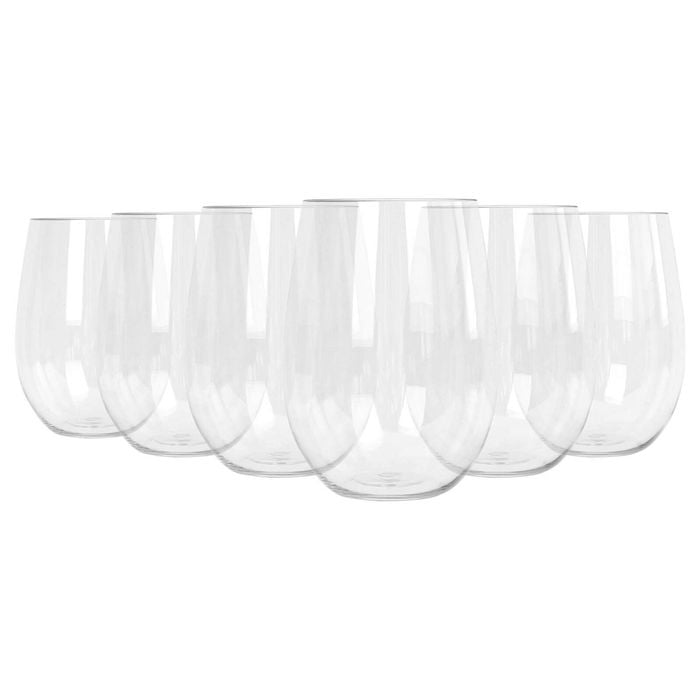 Argon Tableware 480ml Plastic Wine Glasses - Set Of 6 - Clear Reusable Stemless Cocktail Champagne Tumbler Drinking Cups