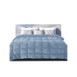 DreamZ Quilt Doona Comforter Blanket Velvet Winter Warm King Bedding Blue 500GSM