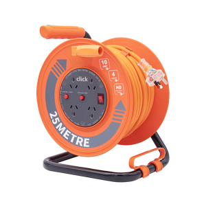 Click 25m Orange Heavy Duty 4 Outlet Cable Reel