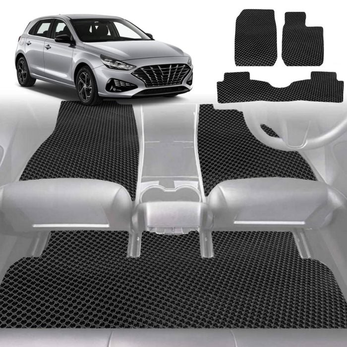 6D Diamond Car Floor Mats for Hyundai i30 2017-2021-Full Set-Black-Outback GT