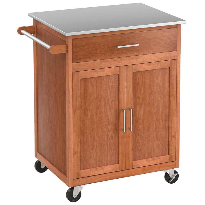Costway Kitchen Island Wood Trolley Adjustable Utility Storage Cart Cabinet-Oak