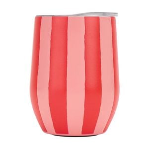 Annabel Trends Drink Tumbler Double Walled Red & Pink Stripe 350ml