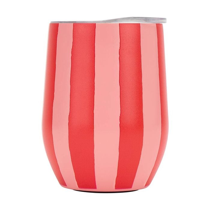 Annabel Trends Drink Tumbler Double Walled Red & Pink Stripe 350ml