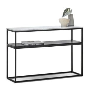 Ebonie 120cm White Marble & Black Shelf Console Table
