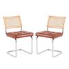 Rattan Cane Back Dining Chair, Tufted Upholstered Seat with Chrome Cantilever Frame, Wooden Backrest Frame